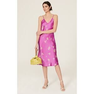 Equipment Sabelia Pink Silk Satin Floral Print Slip Midi Dress Size Medium